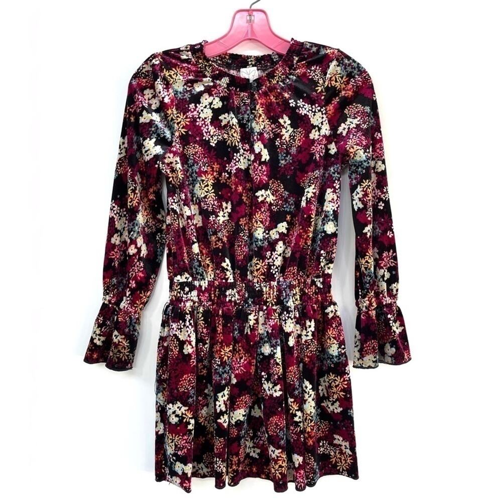 Ella Moss Girls Velvet Smocked Floral Dress Richly Color Size12